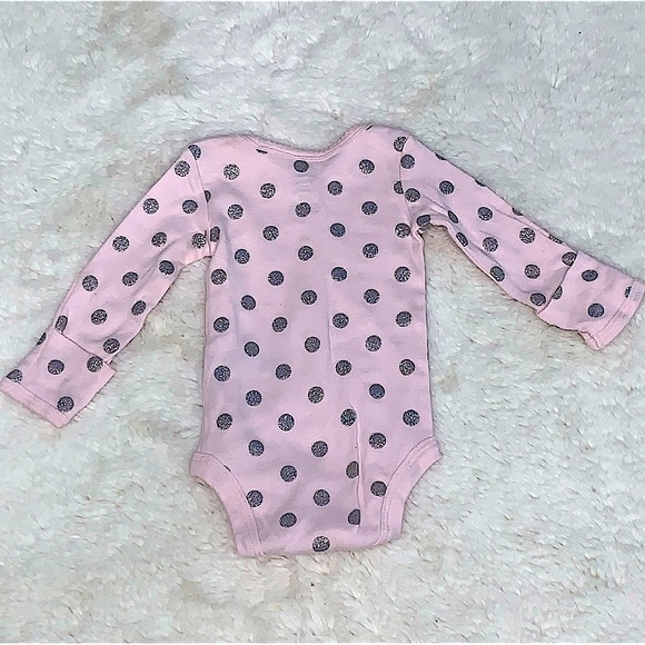 CARTERS PINK WITH SILVER POLKADOTS ONEIES TOP - Picture 2 of 3